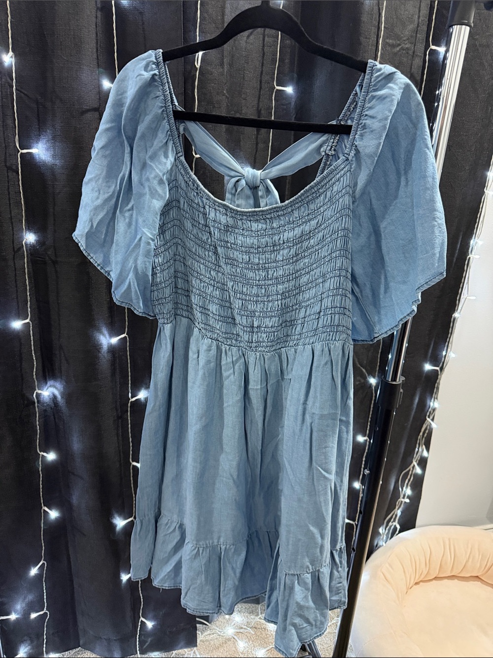 Light Blue Smocked Short Sleeve Women's Dress
